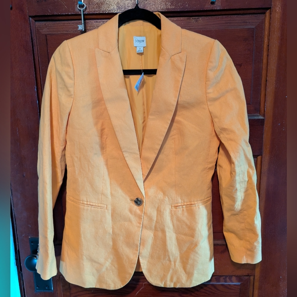 NWT J. Crew Women's Bright Yellow/Orange Linen Blend Suit Jacket